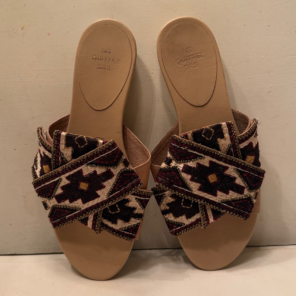 Anthropology Ne Quittez Pas woven tapestry slide sandals